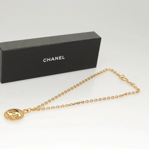 CHANEL COCO Mark Chain Necklace metal Gold CC Auth ac3798 - Picture 1 of 16